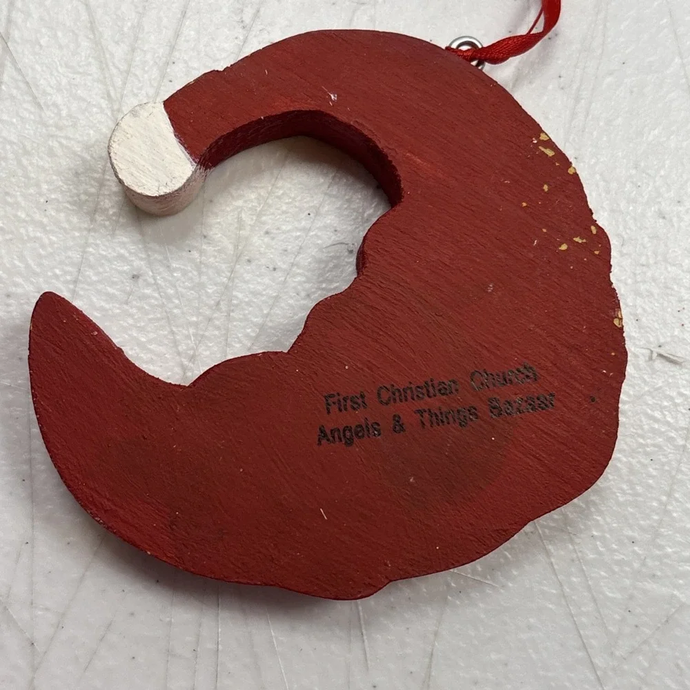 VTG Set Of 3‎ Wooden Ornaments Santa Hanger Articulated Star Santa Moon